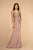 Elizabeth K - GL2614 Lace Deep V-neck Jersey Sheath Dress In Neutral