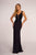 Elizabeth K - GL2614 Lace Deep V-neck Jersey Sheath Dress In Blue