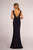 Elizabeth K - GL2614 Lace Deep V-neck Jersey Sheath Dress In Blue
