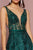 Elizabeth K - GL2634 Lace Embellished Plunging V Neck Dress In Green
