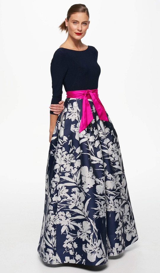 Eliza J Evening - EJ7M5824 Quarter Length Sleeve Printed A-line Dress In Blue