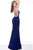 Jovani - 68662 Square Neck Velvet Column Dress In Blue