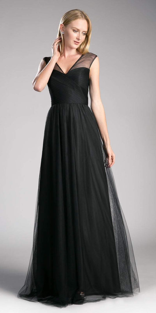 Cinderella Divine - ET320 Sleeveless Pleated Top Tulle A Line Gown In Black