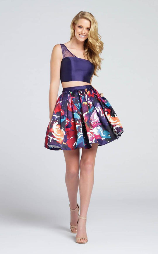 Ellie Wilde - Short Two Piece Mikado Dress EW117006 in Blue and Multi-Color