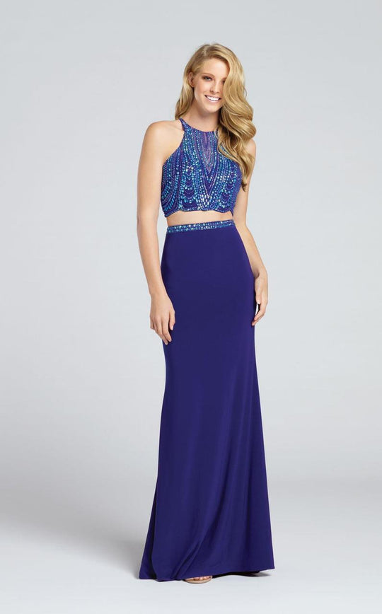 Ellie Wilde -Two Piece Beaded Top Prom Dress EW117008  in Blue