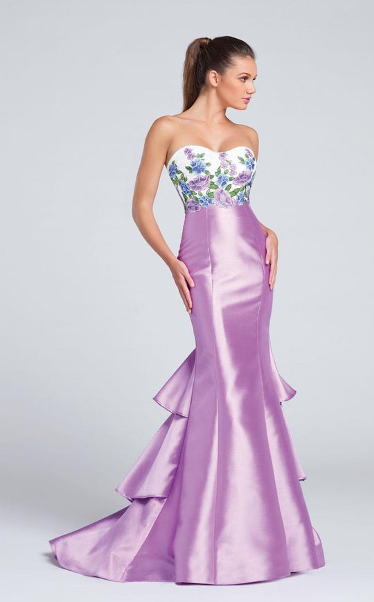 Ellie Wilde - Strapless Mikado Mermaid Prom Dress EW117012 in Purple and Multi-Color