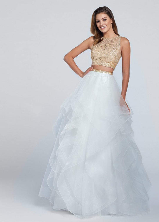 Ellie Wilde - EW117156 Two Piece Illusion Halter Dress in White and Gold