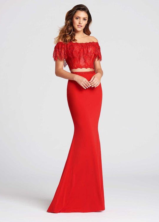 Ellie Wilde - EW118017 Two Piece Embellished Sheath Dress In Red