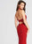 Ellie Wilde - EW118021 Beaded Plunging Halter Jersey Sheath Dress In Red