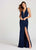 Ellie Wilde - EW118021 Beaded Plunging Halter Jersey Sheath Dress In Blue