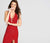 Ellie Wilde - EW118021 Beaded Plunging Halter Jersey Sheath Dress In Red