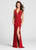 Ellie Wilde - EW118021 Beaded Plunging Halter Jersey Sheath Dress In Red