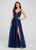 Ellie Wilde - EW118139 Plunging V-Neck High Slit Tulle Gown