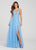 Ellie Wilde - EW118139 Plunging V-Neck High Slit Tulle Gown
