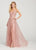 Ellie Wilde - EW119001 Sleeveless Glitter Tulle Deep V Neck Prom Gown In Pink and Gold