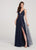 Ellie Wilde - EW119001 Sleeveless Glitter Tulle Deep V Neck Prom Gown In Blue
