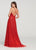 Ellie Wilde - Ellie Wilde - Sleeveless Glitter Tulle Deep V Neck Prom Gown EW119001 In Red