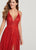 Ellie Wilde - Ellie Wilde - Sleeveless Glitter Tulle Deep V Neck Prom Gown EW119001 In Red