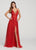 Ellie Wilde - EW119001 Sleeveless Glitter Tulle Deep V Neck Prom Gown In Red