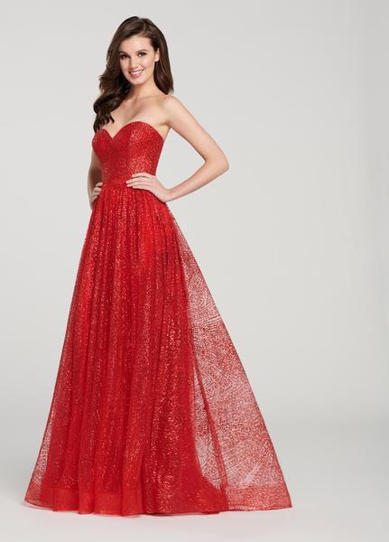 Ellie Wilde - EW119002 Strapless Sweetheart A-Line Glitter Gown In Red