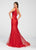 Ellie Wilde - EW119004 Glitter Tulle Deep V Neck Mermaid Gown In Red
