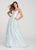 Ellie Wilde - EW119005 Sleeveless Scoop Back Beaded Lace A-Line Gown In Blue