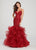 Ellie Wilde - EW119008 Plunging Lace Tiered Mermaid Gown In Red