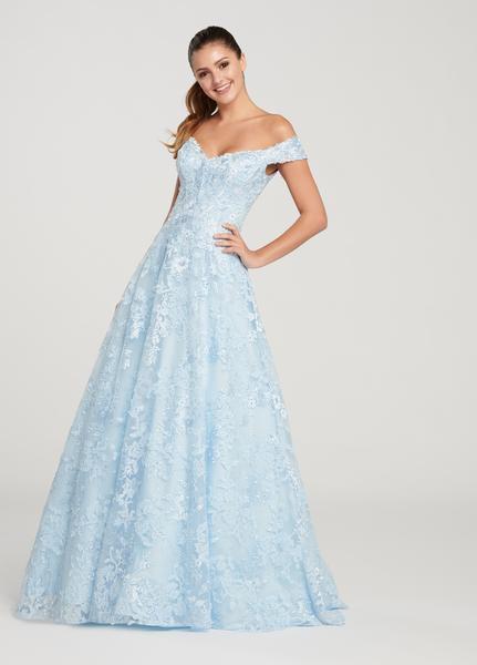 Ellie Wilde - EW119009 Embroidered Off-Shoulder Gown In Blue