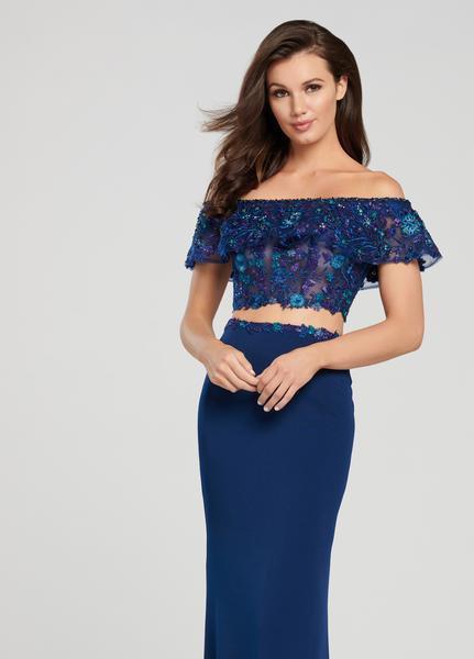 Ellie Wilde - EW119012 Two Piece Off Shoulder Dress In Blue and Multi-Color