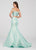 Ellie Wilde - EW119014 Two-Piece Sheer Lace Paneled Jacquard Gown In Green