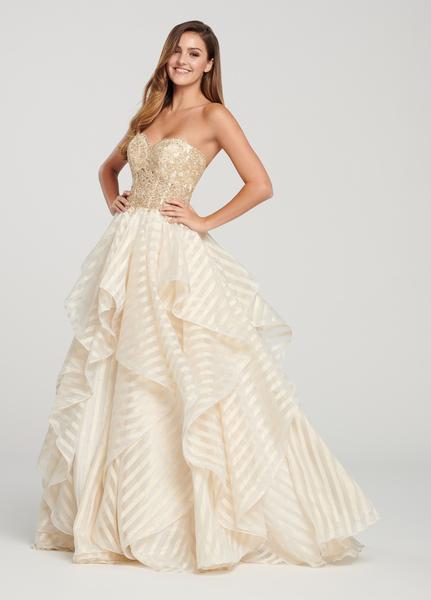 Ellie Wilde - EW119015 Strapless Ruffled Ballgown In Gold and White