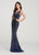 Ellie Wilde - EW119017 Jeweled Plunging V-Neck Sheath Gown In Blue
