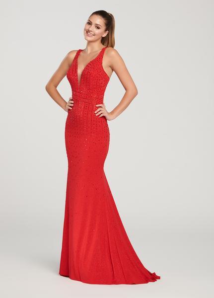 Ellie Wilde - EW119019 Ornate Crisscrossed Cutout Racerback Gown In Red