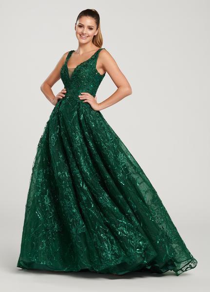 Ellie Wilde - EW119021 Embroidered Lace Plunging V-Neck Ballgown In Green