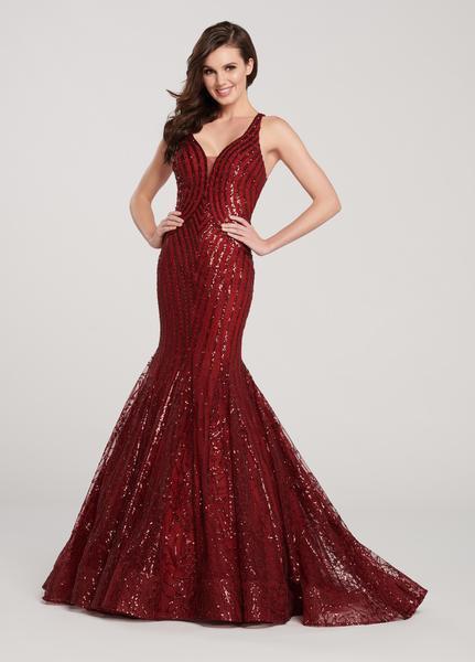 Ellie Wilde - EW119025 Sequin Lace Embellished Sleeveless Trumpet Gown In Red