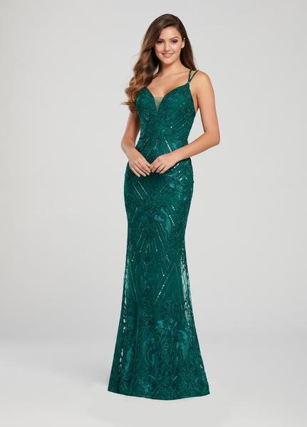 Ellie Wilde - EW119028 Ornate Lace Strappy Bandeau Back Gown In Green