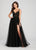 Ellie Wilde - EW119032 Plunging Illusion Corset A-Line Gown In Black