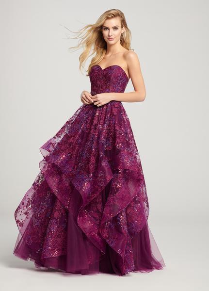 Ellie Wilde - EW119033 Jeweled Embroidered Lace Tiered Gown In Purple