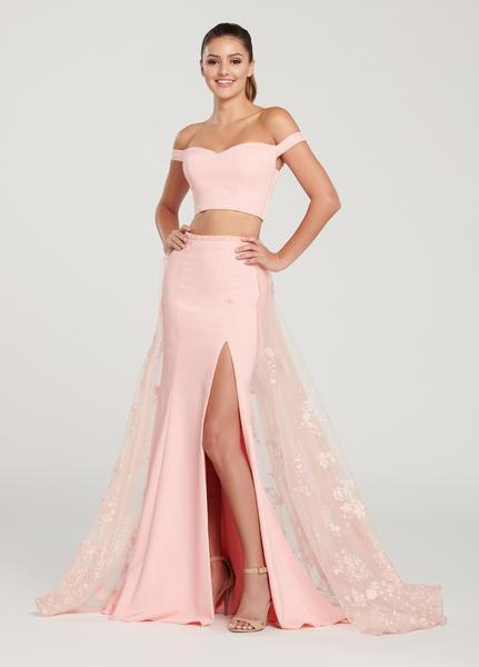 Ellie Wilde - EW119034 2-Piece Off Shoulder Dress with Tulle Overskirt In Pink and Orange
