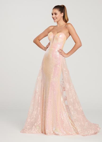 Ellie Wilde - EW119039 Sequin Mermaid Dress with Tulle Lace Overskirt In Pink and Orange