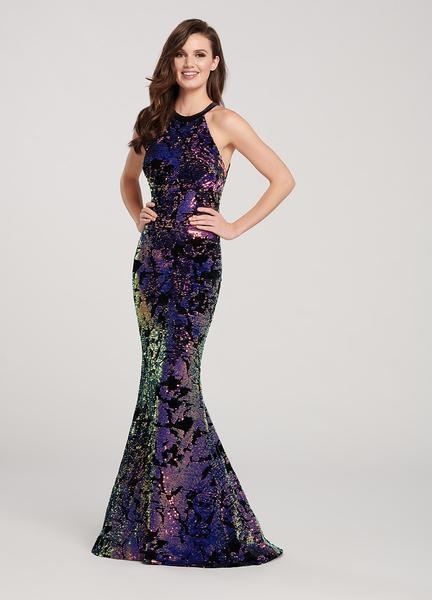 Ellie Wilde - EW119040 Sequined Halter Mermaid Dress In Black and Multi-Color