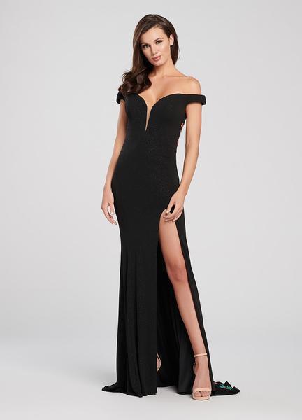 Ellie Wilde - EW119046 Embroidered Off-Shoulder Trumpet Dress In Black and Multi-Color