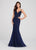 Ellie Wilde - EW119047 Beaded Sheer Paneled Crisscross Back Gown In Blue