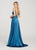 Ellie Wilde - EW119048 Beaded Bodice High Slit Sleek Gown In Blue