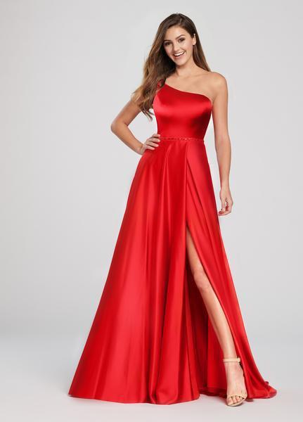 Ellie Wilde - EW119049A Asymmetric One Shoulder Satin A-Line Gown In Red