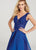 Ellie Wilde - EW119050 Cap Sleeve Bead Adorned Plunge A-line Gown In Blue