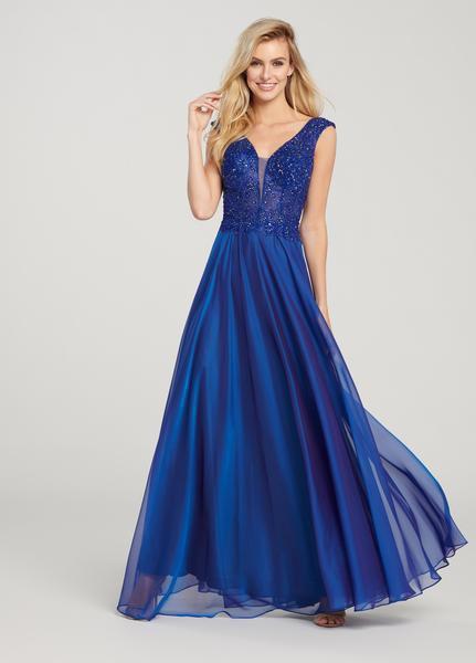 Ellie Wilde - EW119050 Cap Sleeve Bead Adorned Plunge A-line Gown In Blue