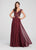 Ellie Wilde - EW119050 Cap Sleeve Bead Adorned Plunge A-line Gown In Red