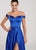 Ellie Wilde - EW119053 Off Shoulder High Front Slit Charmeuse Gown In Blue