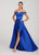 Ellie Wilde - EW119053 Off Shoulder High Front Slit Charmeuse Gown In Blue
